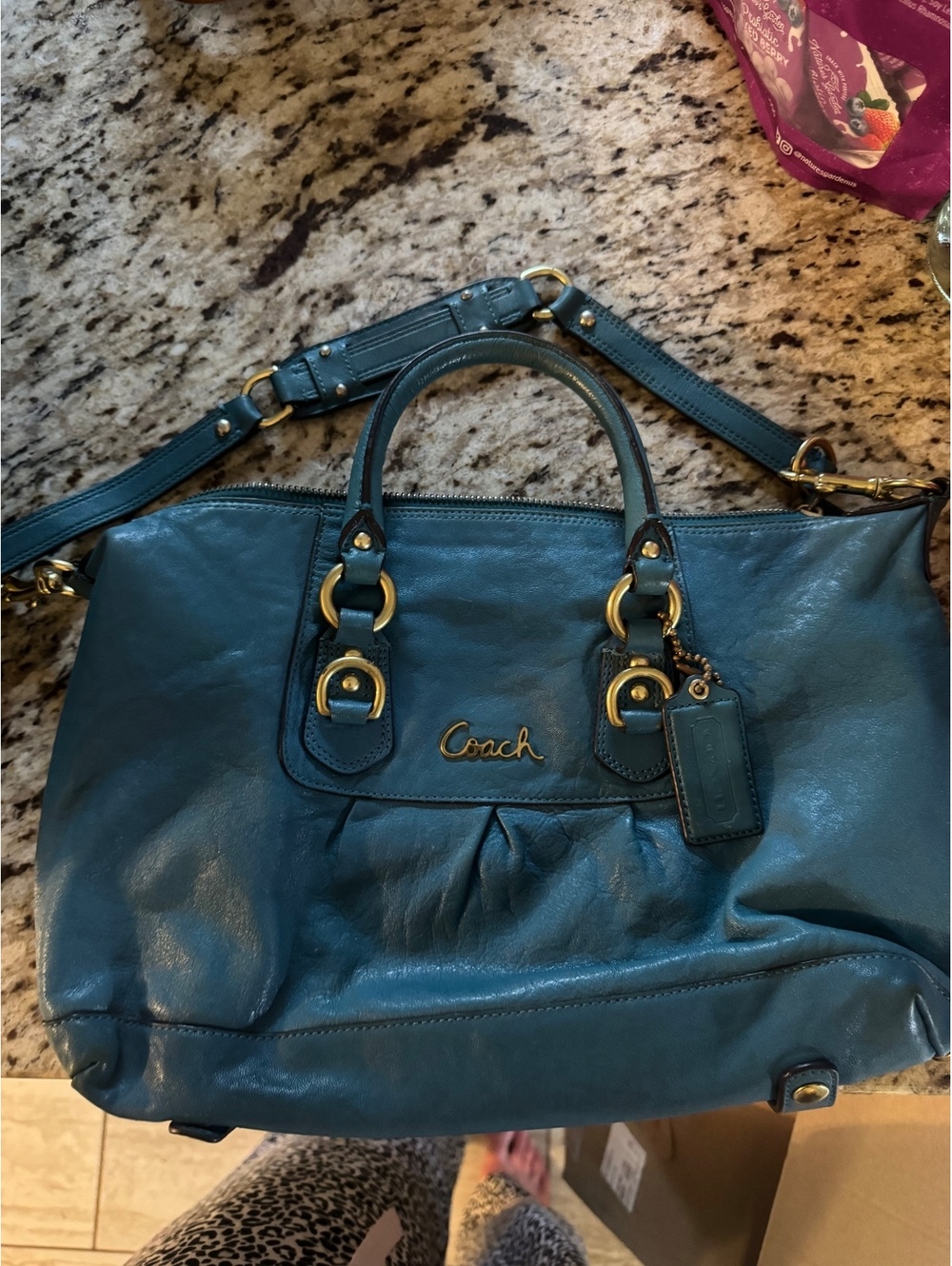 Vintage Coach Ashley Teal Green Satchel Shoulder Strap Handbag F19247